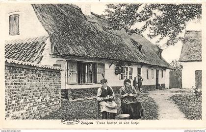 BELGIQUE - Zingem - Twee harten in een hutje - ferme - villageois - Edit O Preaux et Cie Ghlin - Carte Postale Ancienne