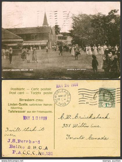 BELIZE British Honduras KE7 1c 1909 Old Postcard Market Square Street Scene Ads.