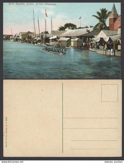 Belize British Honduras Old Colour Postcard River Regatta Canoe Racing Boat Race