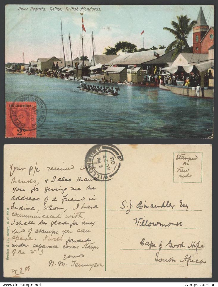 Belize British Honduras 1908 Old Postcard River Regatta - Canoe Racing Boat Race