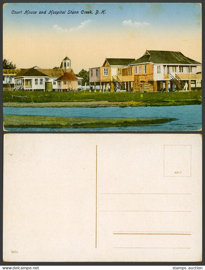 Belize British Honduras Old Postcard Court House and Hospital Stann Creek River