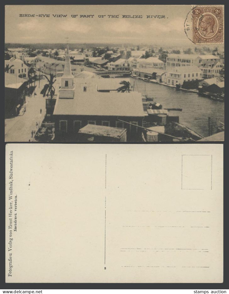 Belize River, British Honduras 2c 1928 Old Postcard Birds Eye View Bridge Street