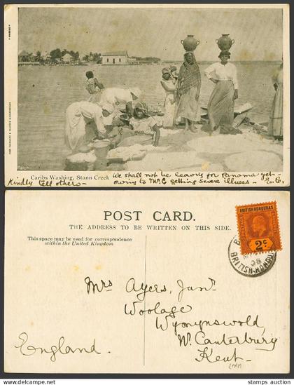 Belize British Honduras 1905 Old Postcard STANN CREEK Caribs Washing Washerwomen