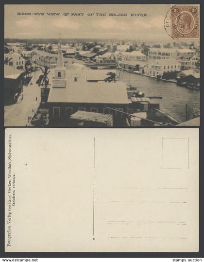 Belize River, British Honduras 2c 1928 Old Postcard Birds Eye View Bridge Street