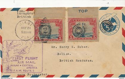 First flight Cover Miami to Belize British Honduras May 21 , 1929