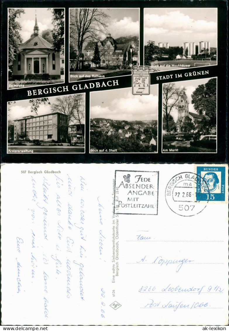 Bergisch Gladbach Kirche, Rathaus, Hochhäuser, Kreisverwaltung, Markt  1966