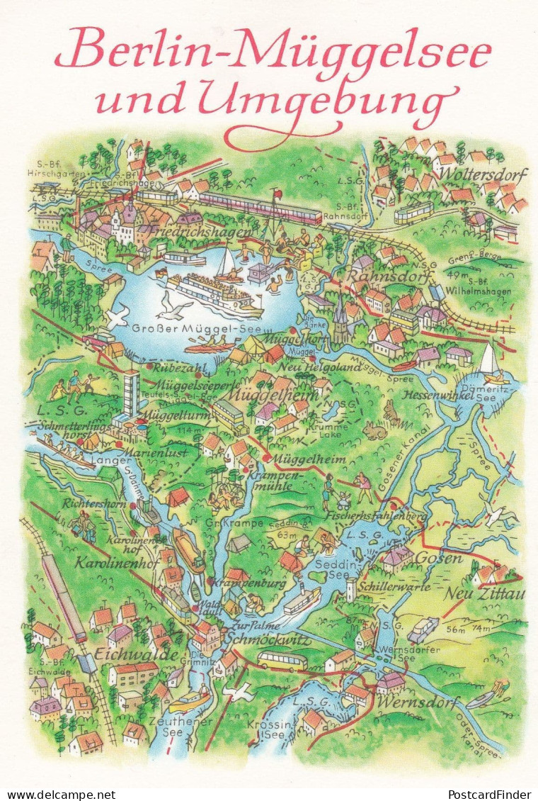 Berlin Grober Muggelsee German Germany Ship Karte Map Postcard