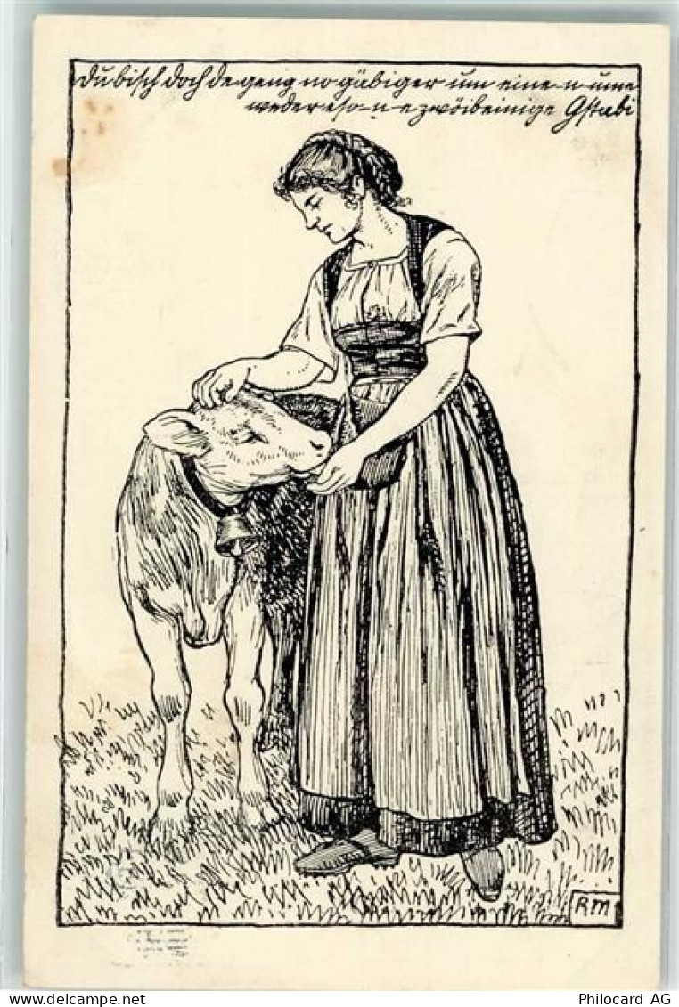 Bern Berne 1914 Künstlerkarte Landesausstellung Bäuerin mit Kuh in Berne... - 10664234