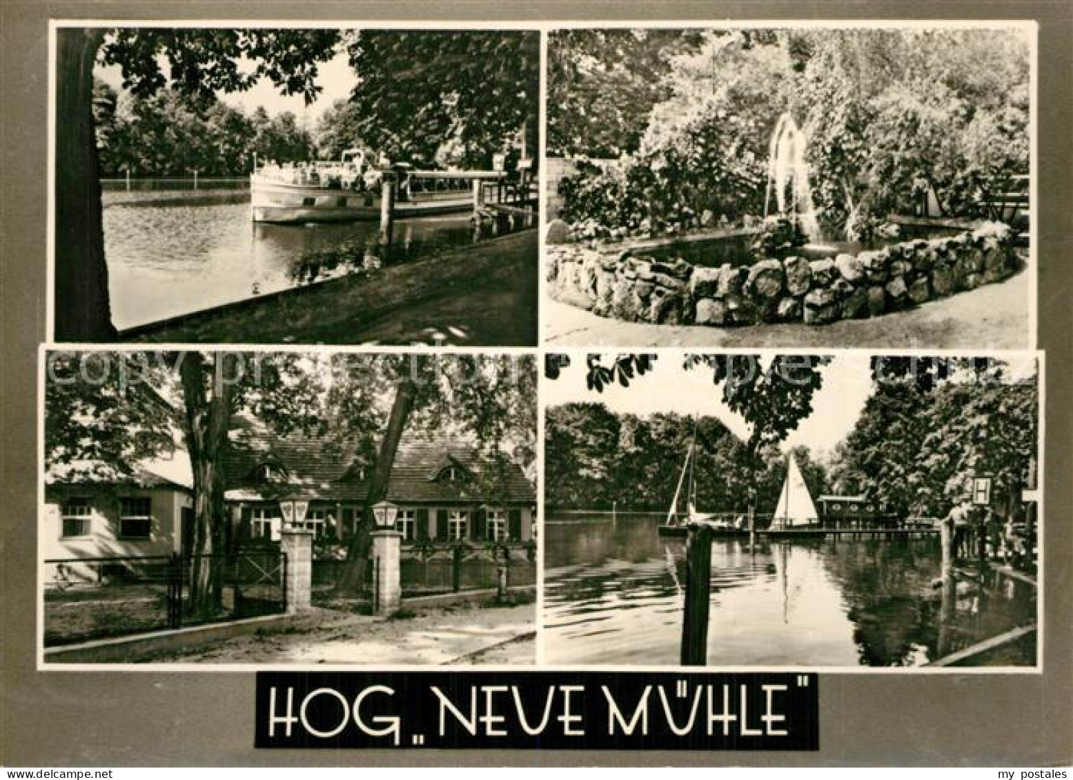 Bestensee HOG Neue Muehle Fahrgastschiff Brunnen Handabzug