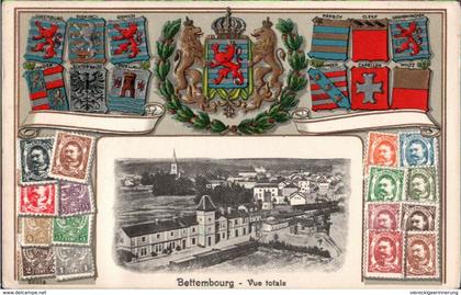 ! alte Präge Ansichtskarte Wappen Bettembourg, Bettemburg, Bahnhof, la gare, Luxemburg, Briefmarken, timbres, Luxembourg
