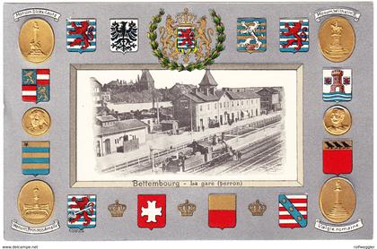 Ungelaufene Prägekarte aus Bettembourg Bahnhof mit Lokomotive