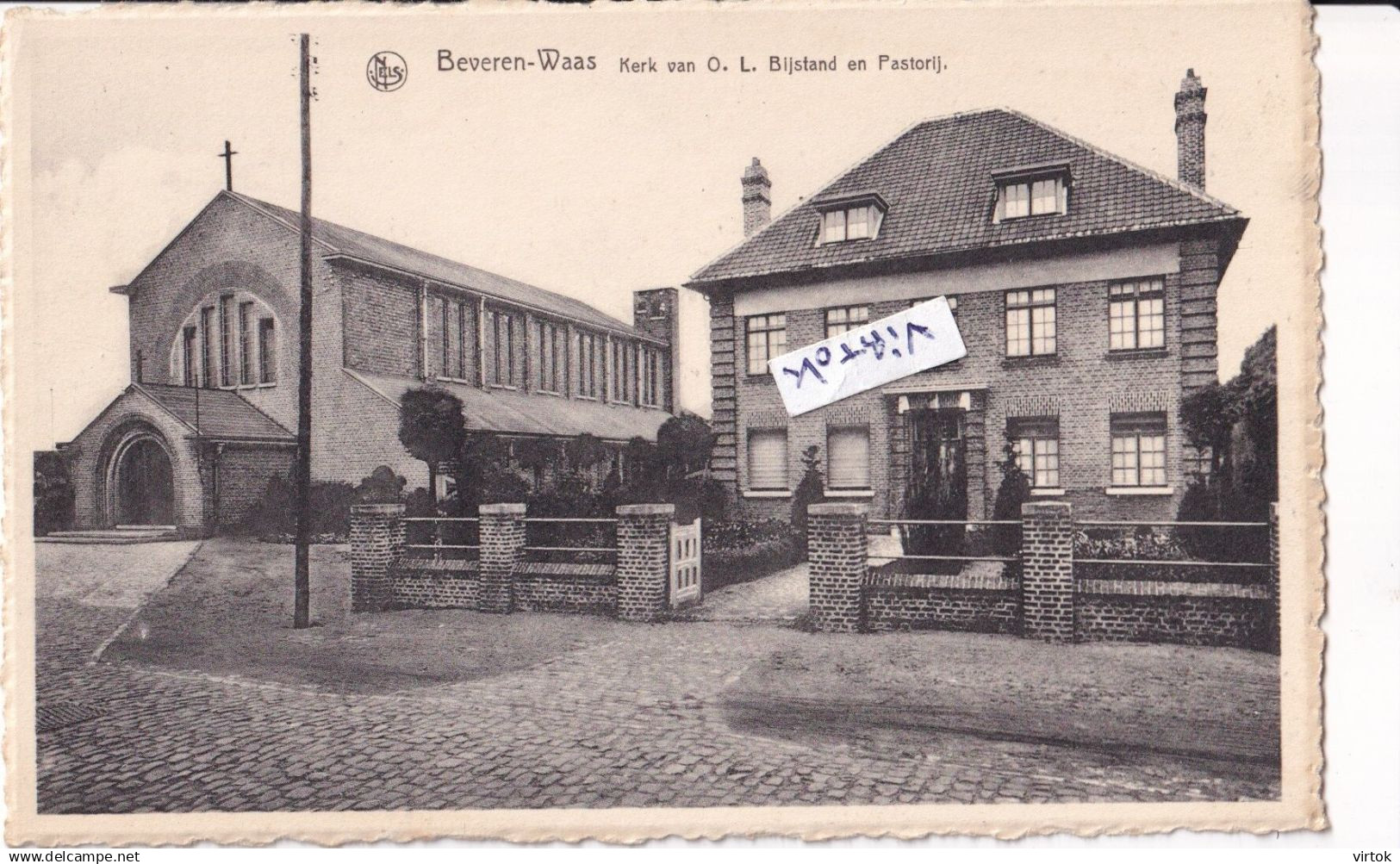 Beveren-Waas :  Kerk van O.L. bijstand en pastorij    ( uitg. Geleyn - Wauters - Beveren-Waas )