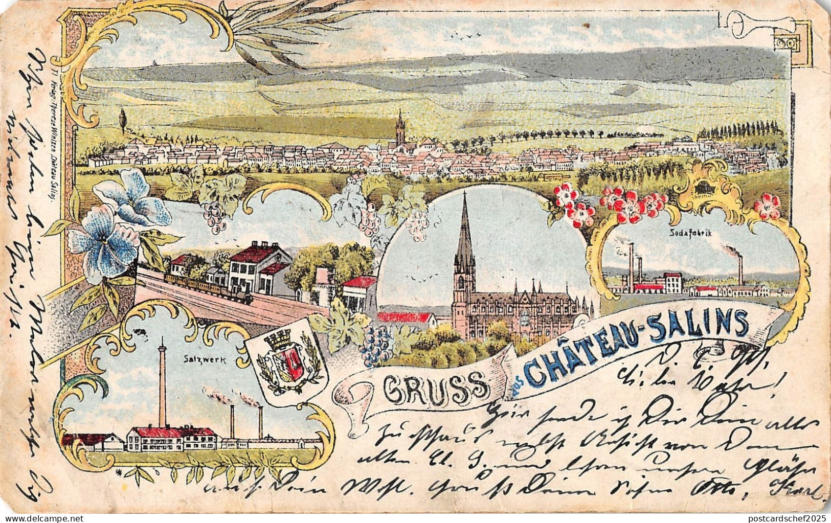 BG19219 gruss aus chateau salins  france litho