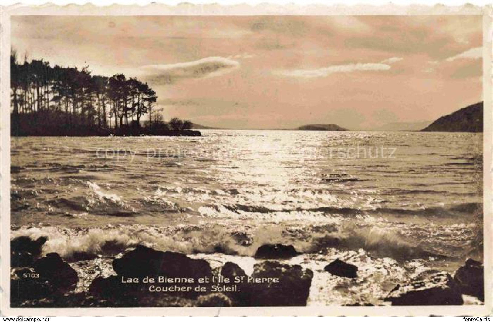 Biel Bienne BE Lac de Bienne et l'Ile de Saint Pierre coucher de soleil