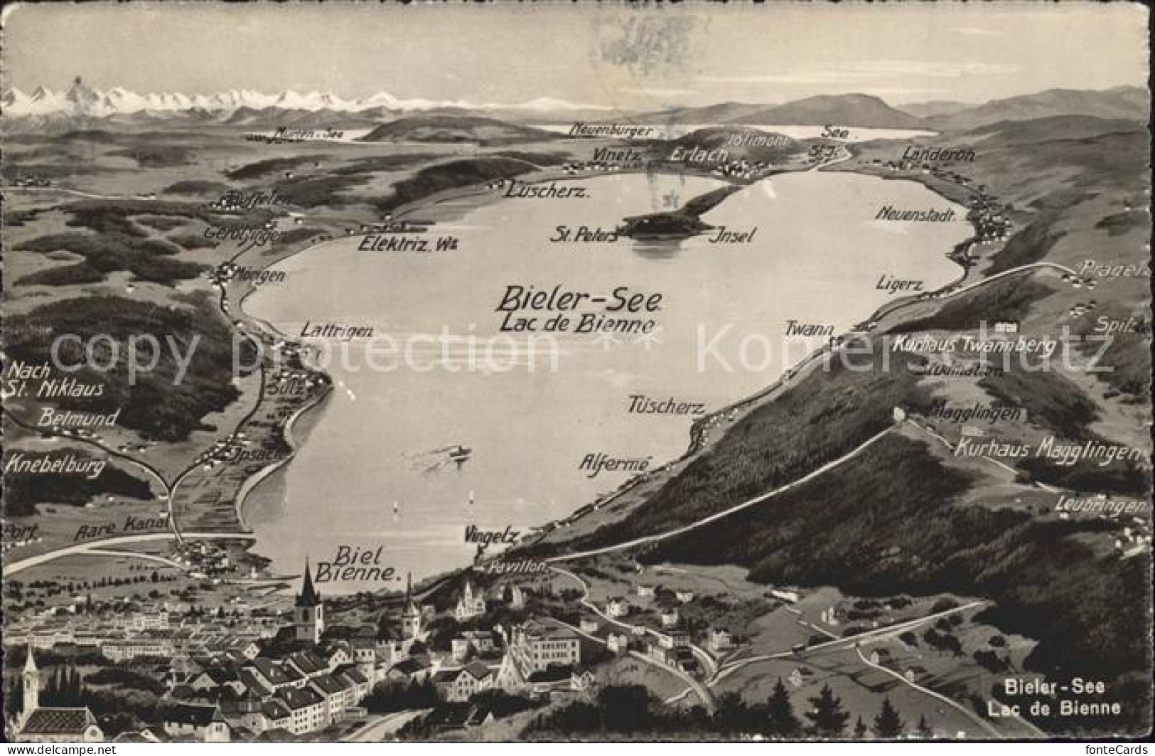 Bielersee und Umgebung aus der Vogelschau Lac de Bienne