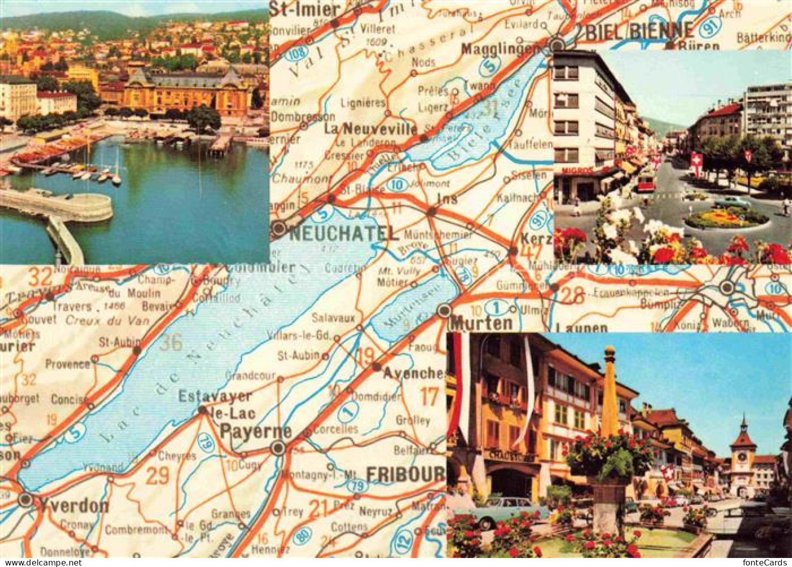 Bienne BIEL-BIENNE Les trois lacs Bienne Neuchâtel Morat Landkarte Motive Stadtz