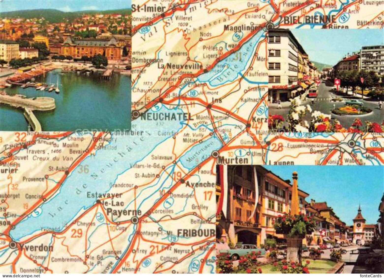 Bienne BIEL-BIENNE Les trois lacs Bienne Neuchâtel Morat Landkarte Motive Stadtz