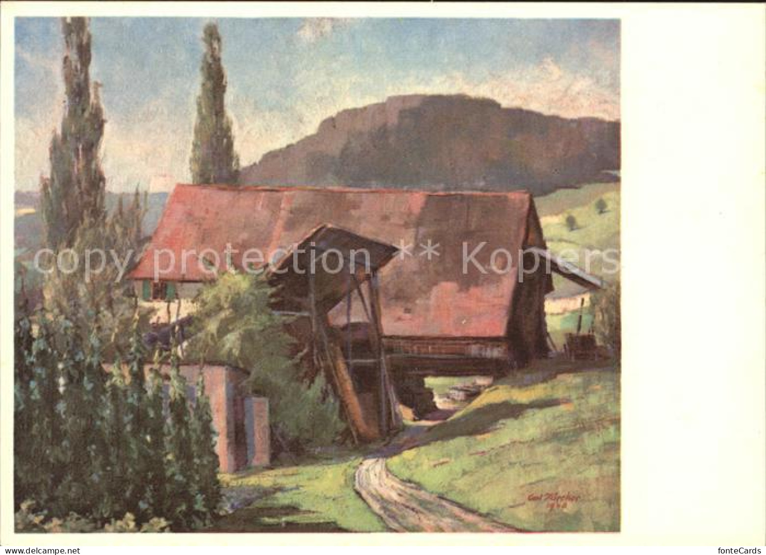 Birmensdorf Gehoeft Weisser Brunnen Kuenstlerkarte Carl Zuercher