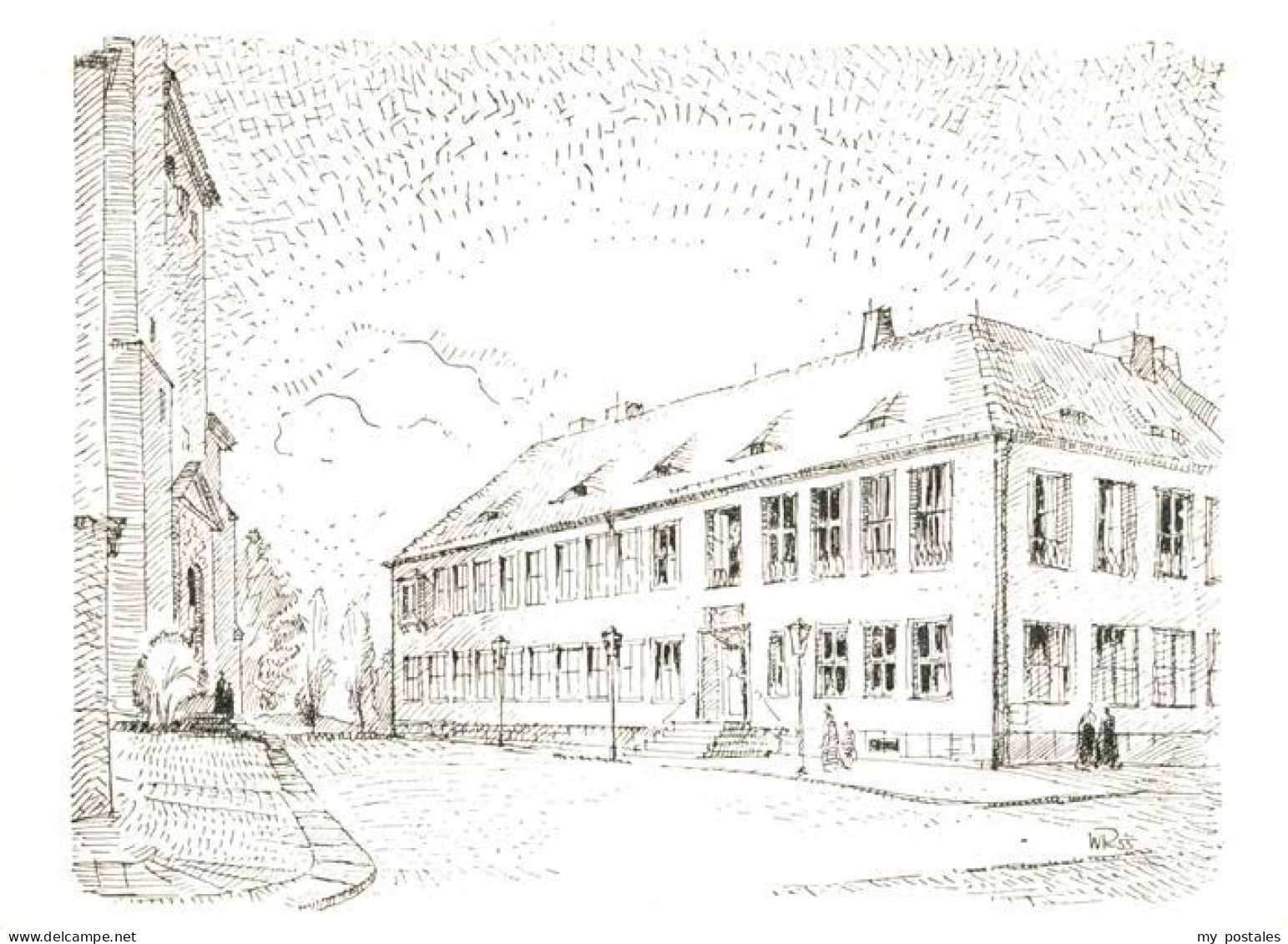 Bischofswerda Kirchgemeindehaus Zeichnung Kuenstlerkarte