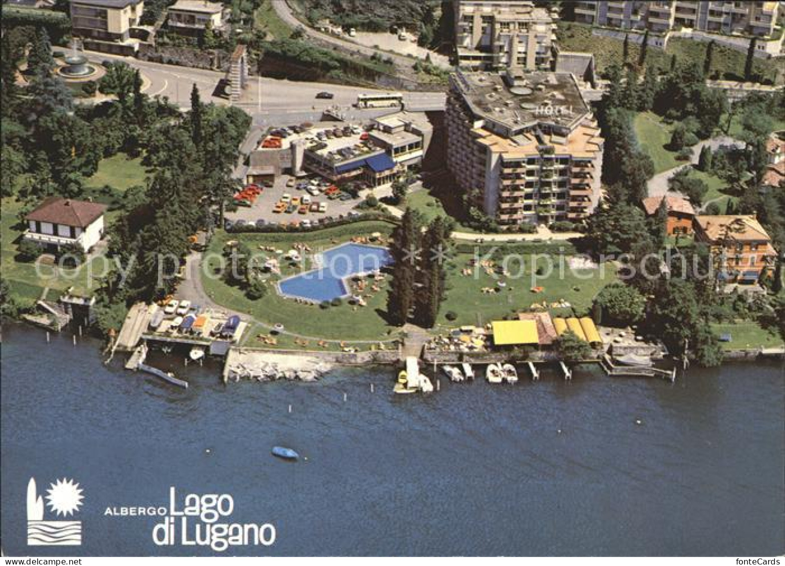 Bissone Lago di Lugano Fliegeraufnahme Albergo Lago di Lugano
