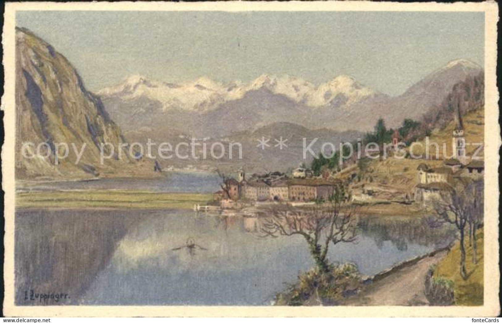 Bissone Lago di Lugano Kuenstlerkarte