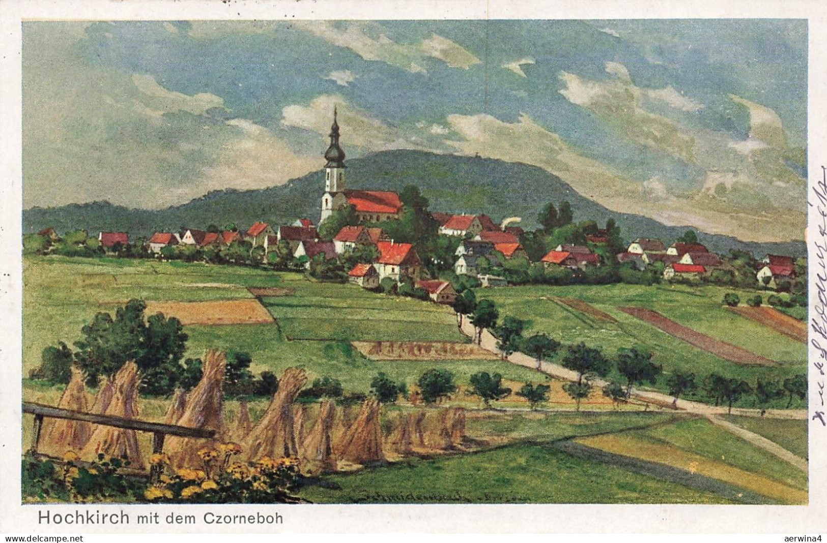 Blick auf Hochkirch mit dem Czorneboh Sachsen Postkarte AK 1925