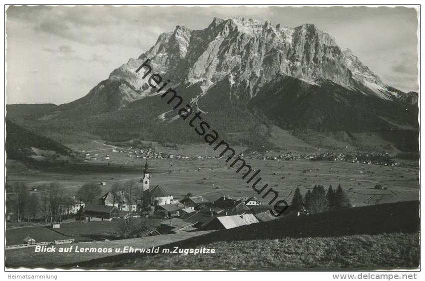 Blick auf Lermoos und Ehrwald mit Zugspitze - Foto-AK 50er Jahre