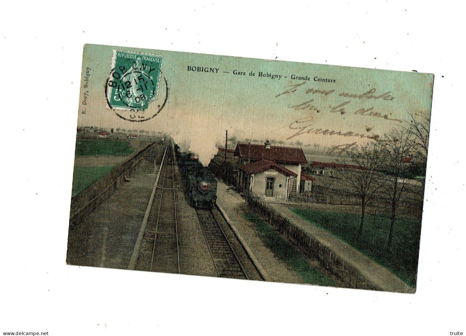 BOBIGNY GARE DE BOBIGNY GRANDE CEINTURE  ( CARTE TOILEE ET COLORISEE )