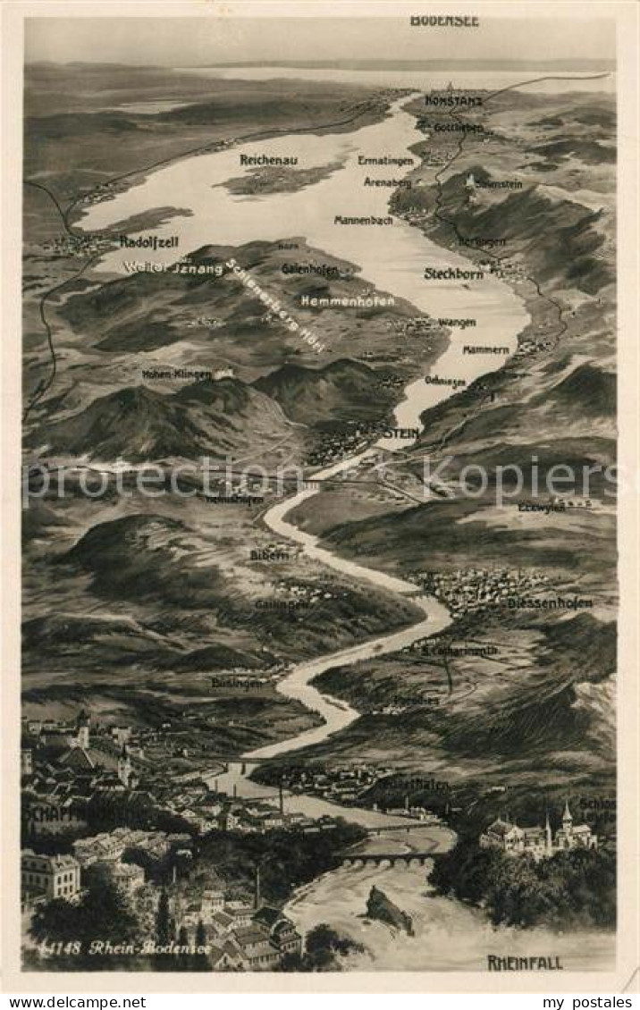 Bodensee Region Panoramakarte mit Bodensee und Rheinausfluss