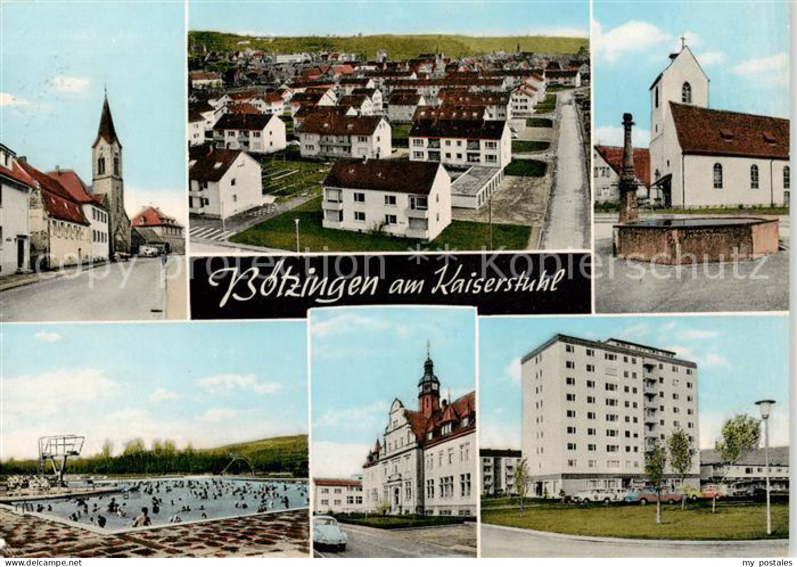 Boetzingen Teilansichten Wohnsiedlung Hochhaus Kirche Brunnen Freibad