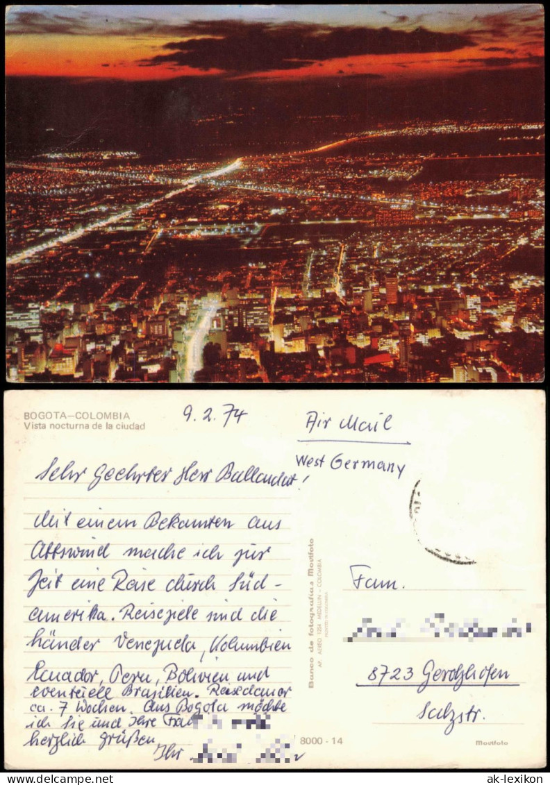 Bogota Panorama Ansicht, Panoramic View Vista nocturna de la ciudad 1974