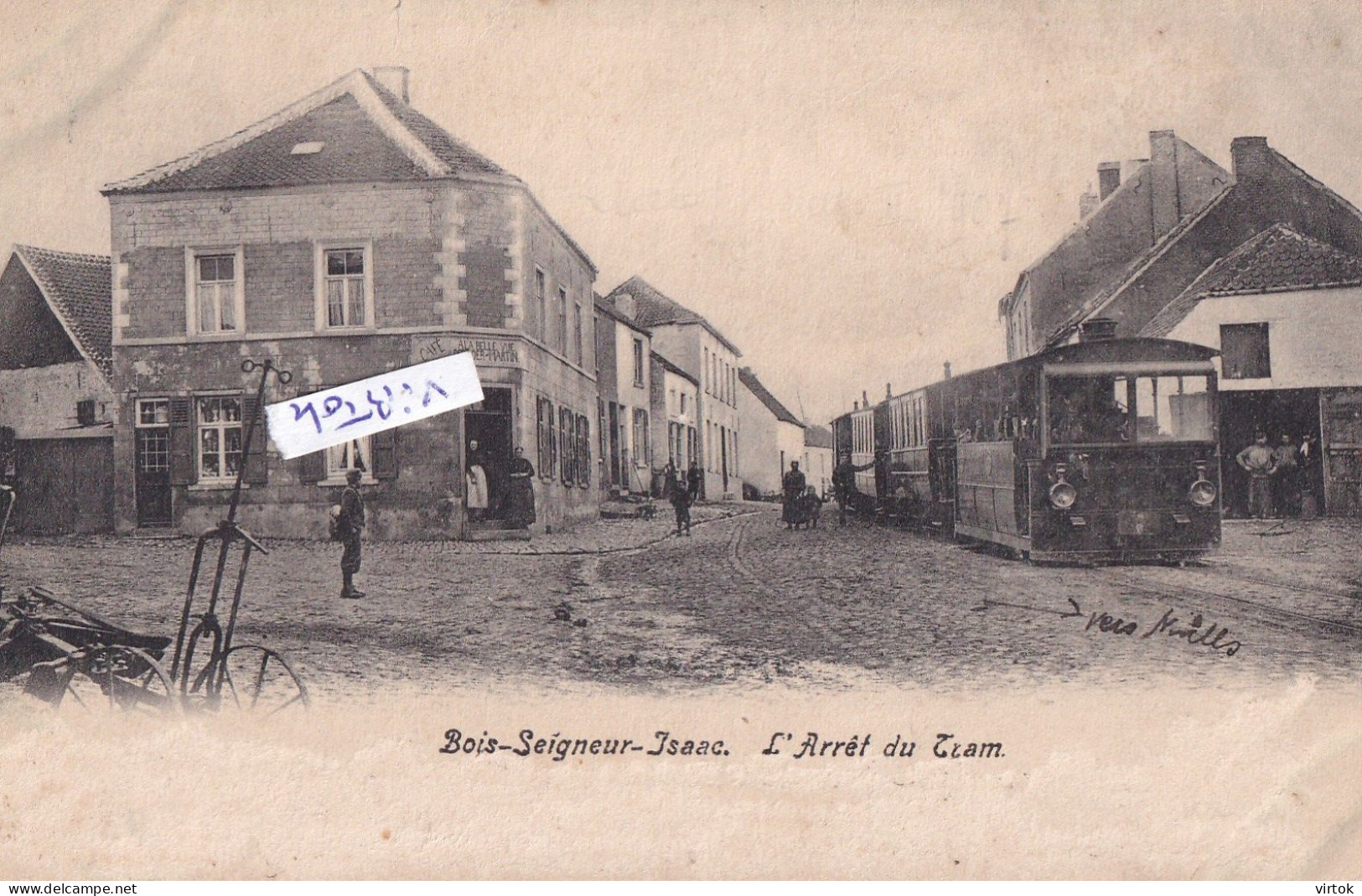 Bois-Seigneur-Isaac :     L'Arret du tram    ( ecrit 1907 avec timbre )