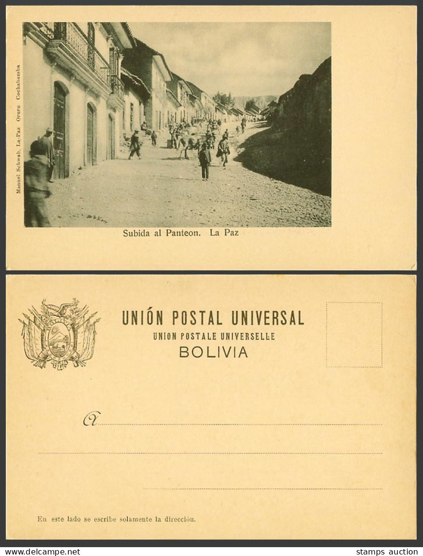 Bolivia Old UB Postcard La Paz Subida al Panteon, Street Scene Natives & Animals