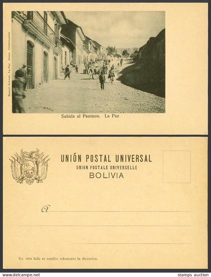 Bolivia Old UB Postcard La Paz Subida al Panteon, Street Scene Natives & Animals