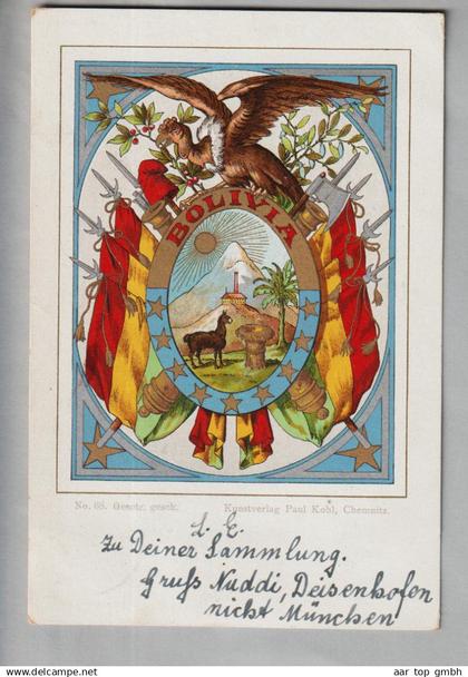 Bolivien 1918-10-04 Künstlerlitho "Bolivia" No.68 Kunstverlag Paul Kohl Chemnitz