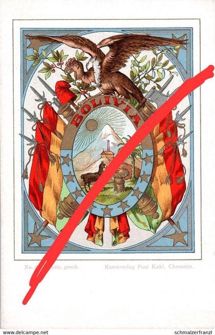Litho AK Bolivien Bolivia Bolivie Wappen Escudo de Armas Anden Andes La Paz Heraldik Heraldique Paul Kohl Chemnitz