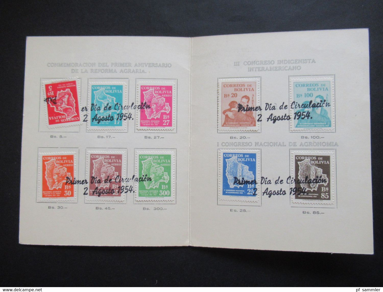 Bolivien FDC Primer Dia de Circulacion 2 Agosto 1954 Reforma Agraria / Congreso Indigenista Interamericano Sonderkarte
