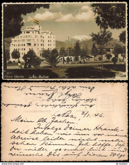 Postcard La Paz Plaza Abaroa 1946  Bolivien Bolivia