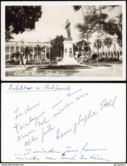 Postcard Santa Cruz Santa Cruz-Bolivia Platz mit Denkmal 1950
