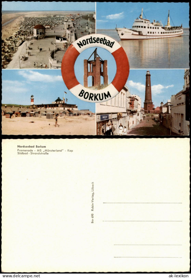 Borkum Mehrbildansicht Nordseebad Borkum mit MS Münsterland und Kap 1970