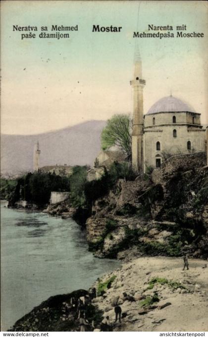 CPA Mostar Bosnien Herzegowina, Narenta mit Mehmedpaša Moschee