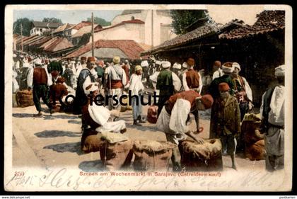 ALTE POSTKARTE SZENEN AM WOCHENMARKT IN SARAJEVO GETREIDEVERKAUF Bosnien-Herzegowina Bosnia-Herzegovina market marché AK