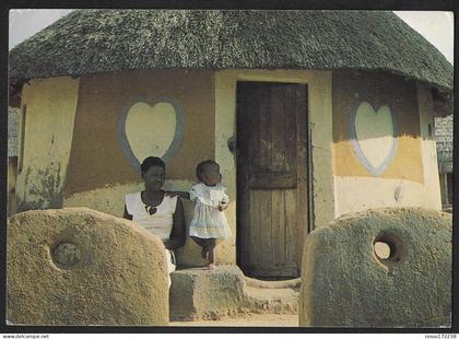 Botswana traditional housing Malaka postcard used 1992