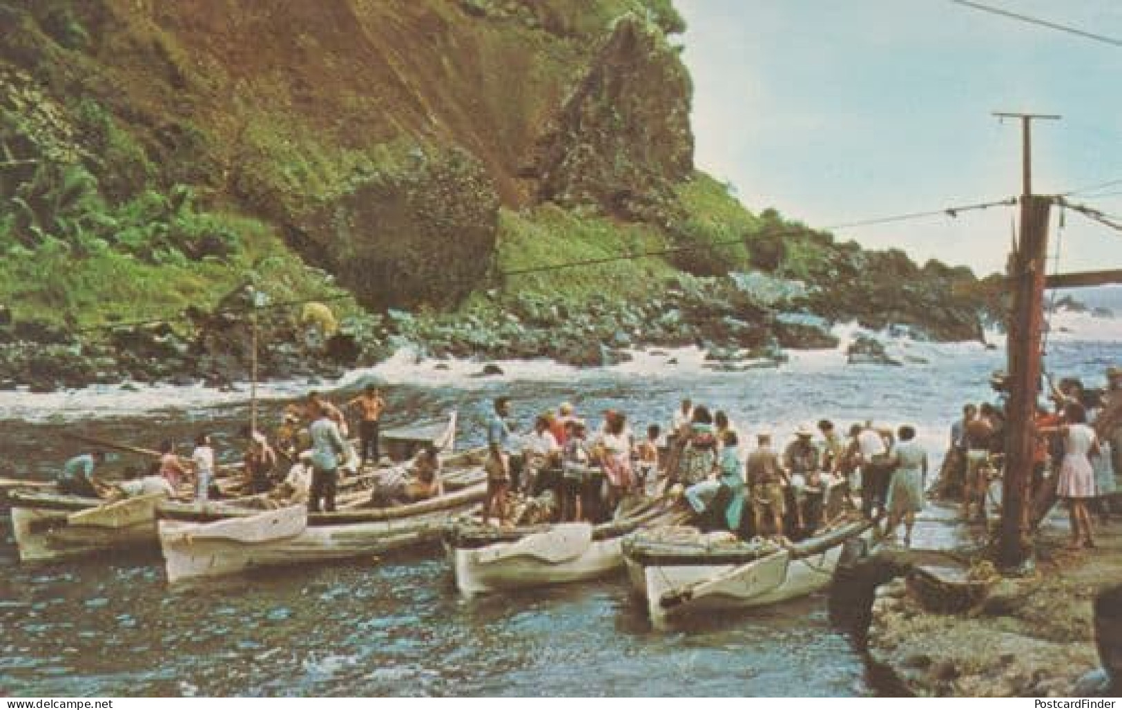Bounty Bay Pitcairn Island Harbour Rwo & Diesel Boats Leaving Stores Postcard