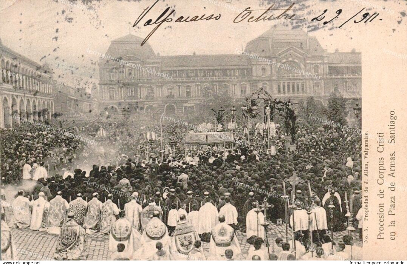 bq736 cartolina  santiago procesion corpus cristi cile chile
