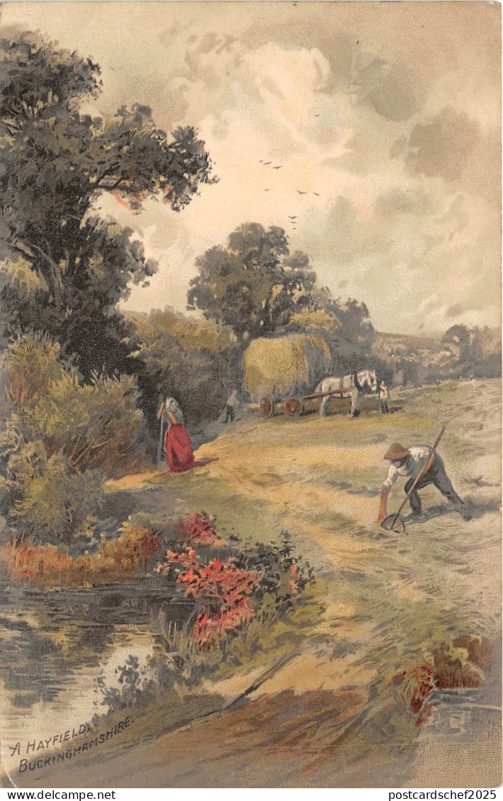 br109100 a hayfield buckinghamshire uk harvest agriculture peasants artist