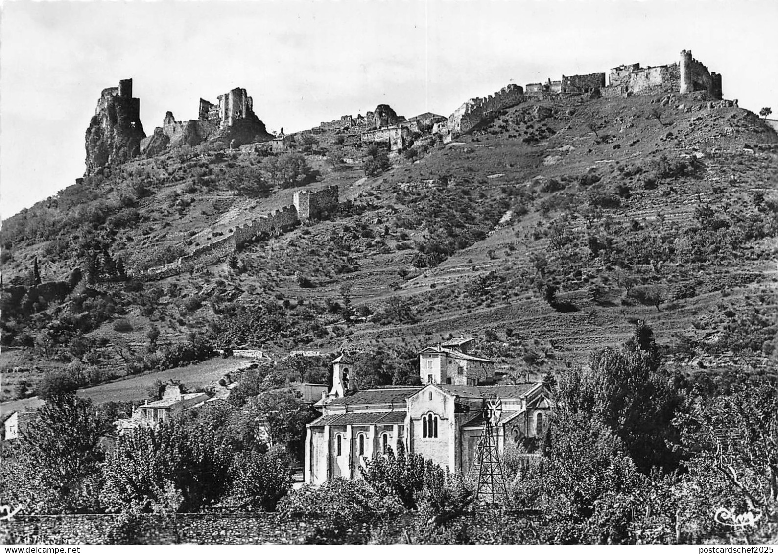 BR6613 Rochemaure L Eglise et vue d ensemble du chateau   france
