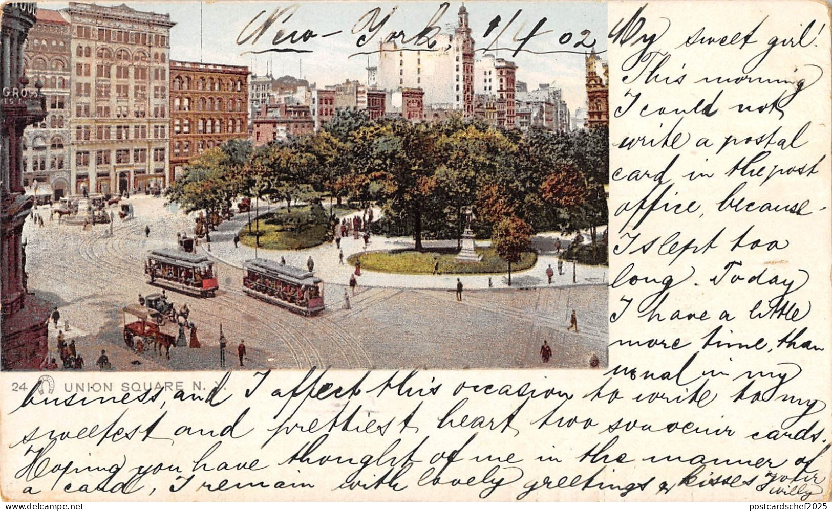 BR95627 union square tramway tram litho new york usa