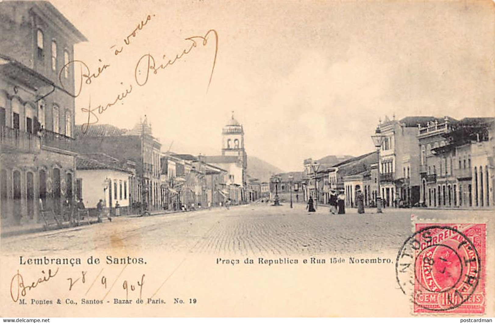 Brasil - SANTOS - Praça da Republica e Rua 15 de Novembro - Ed. M. Pontes & Co. 19