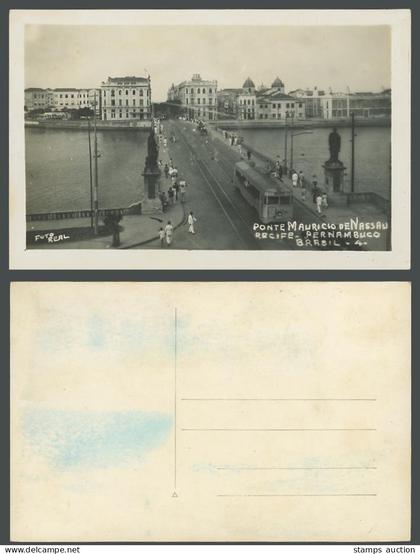 Brazil Old Photo Postcard Bridge Ponte Mauricio de Nassau Recife Pernambuco TRAM